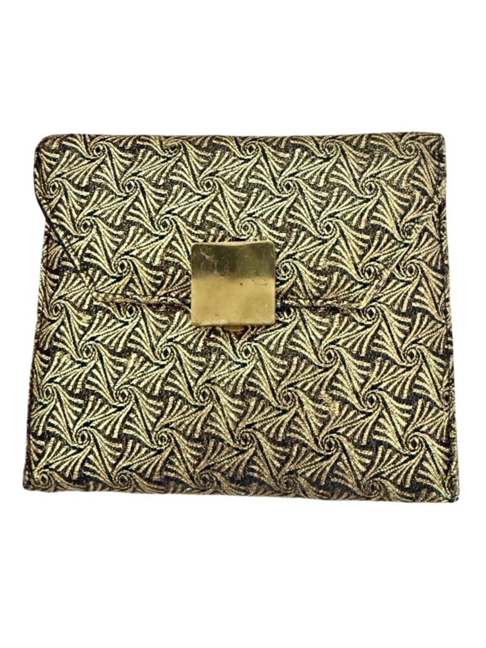 Vintage Gold Black Evening Clutch Bag Whimsical MCM Spiral Geometric Pattern
